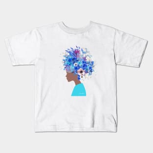 African American Woman in Fashion Flower Headdress Kids T-Shirt